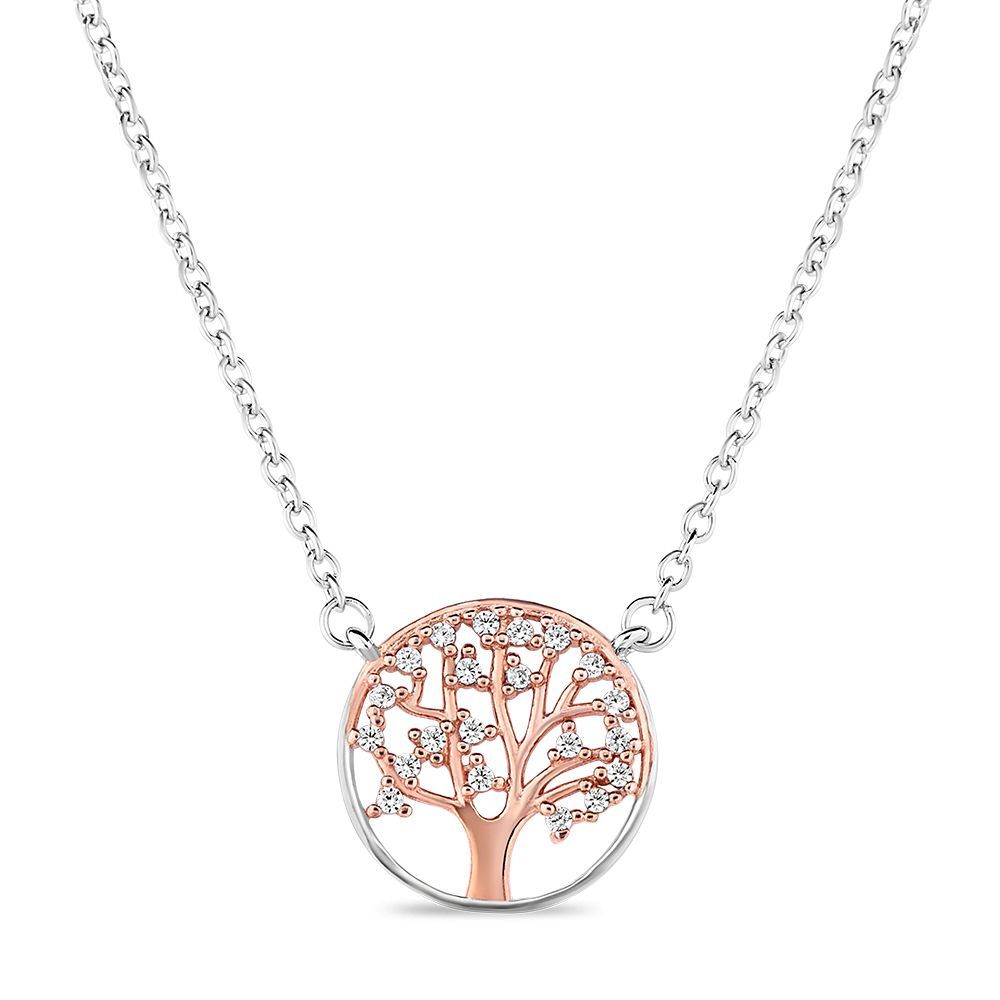 Rose gold plated Sterling Silver CZ Tree of Life Necklace - Click Image to Close
